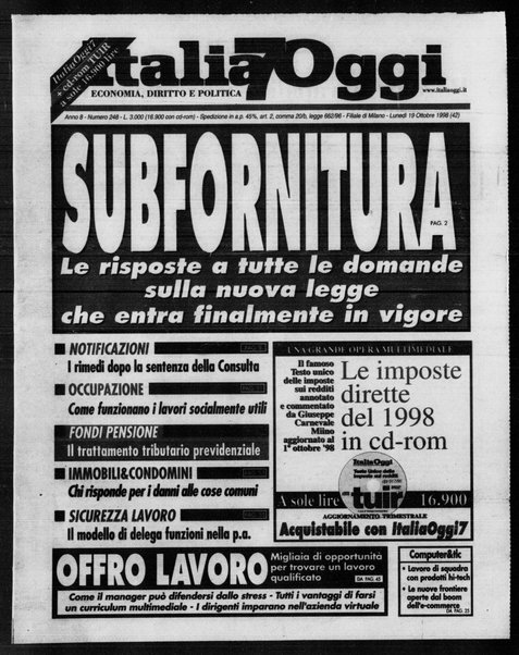 Italia oggi : quotidiano di economia finanza e politica